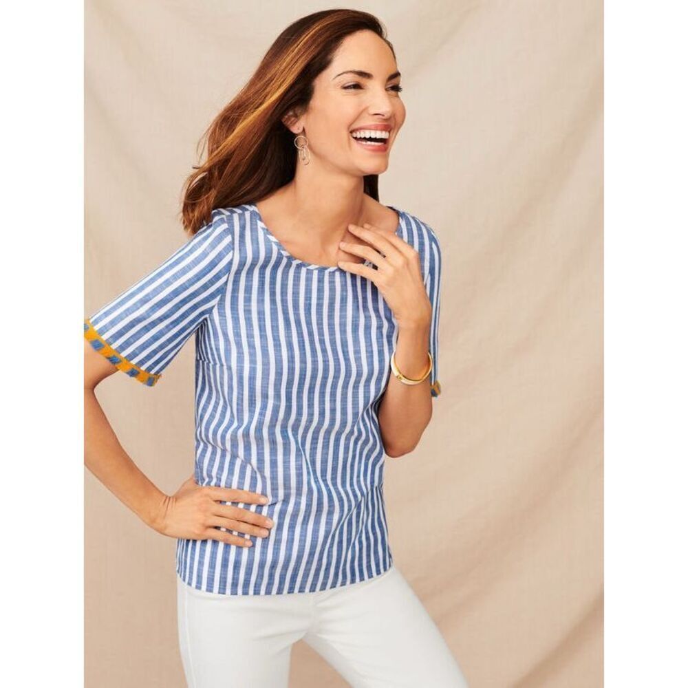Talbots Pacific stripe fringe sleeve blouse XL 100% cotton